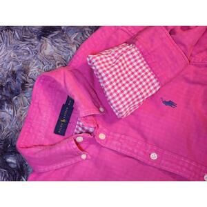 Ralph Lauren Custom Fit Button Down Shirt Hot Pink Topaz Pony Medium Plaid Lined